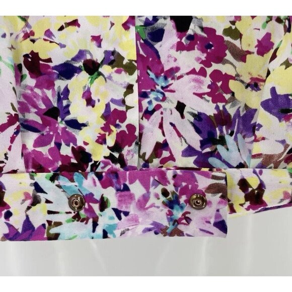 CAbi Women’s Eden Colorful Faux Wrap Floral Cap Sleeve Chiffon Blouse Sz Sm Boho - Picture 6 of 11